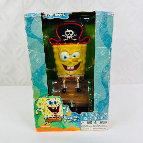 2003 Spongebob Squarepants Treasure Chest Clock Radio Nickelodeon Cartoon - Picture 3 of 9